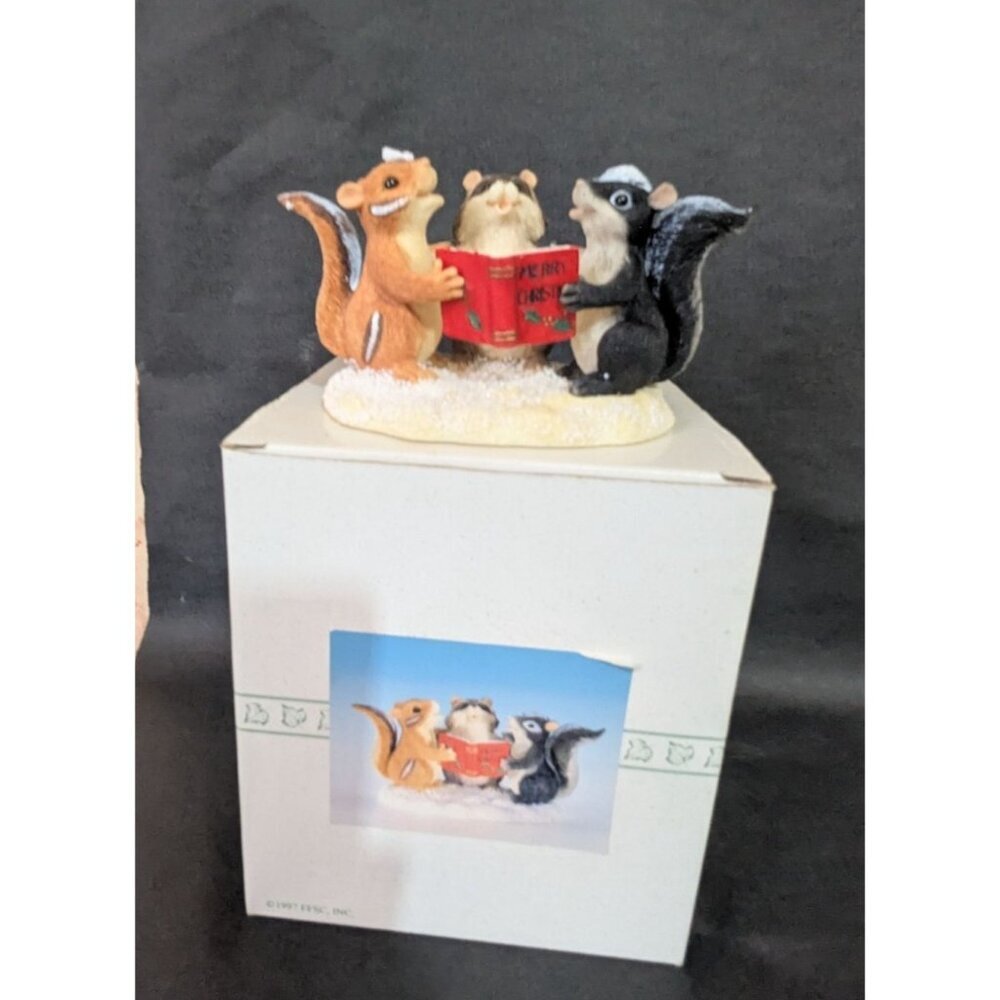Fitz & Floyd Charming Tails The Christmas‎ Trio Figurine Skunk Chipmunk Racoon